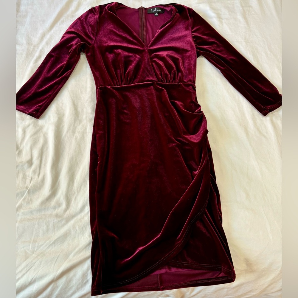 💃 Lulus Enchant Me Burgundy Velvet Dress ✨
